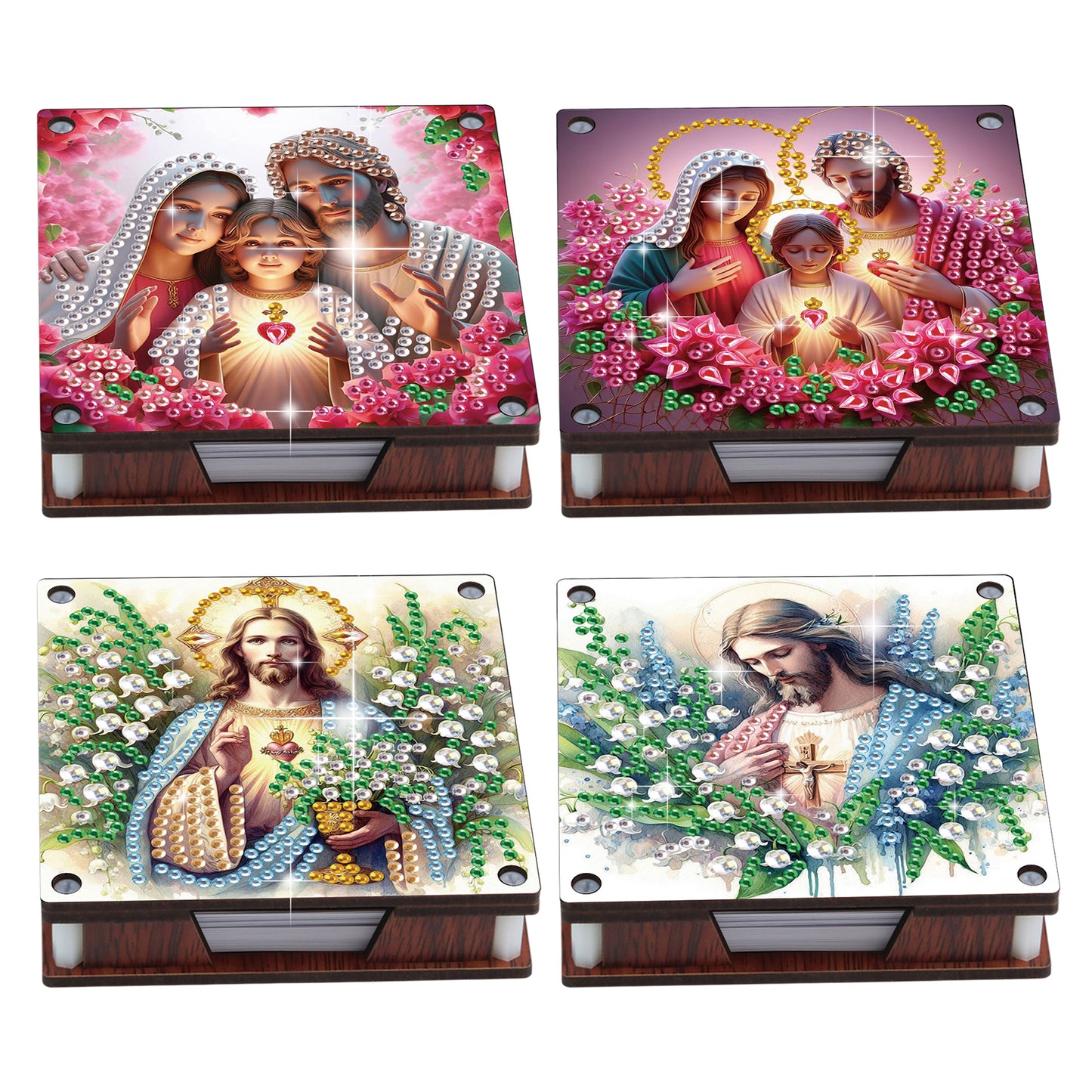 4pcs Wooden DIY Mother Jesus Diamond Painting Kit Note Box with 480 Papers Gifts