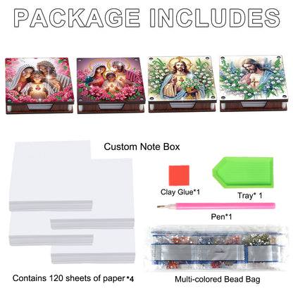 4pcs Wooden DIY Mother Jesus Diamond Painting Kit Note Box with 480 Papers Gifts