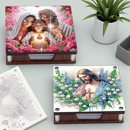 4pcs Wooden DIY Mother Jesus Diamond Painting Kit Note Box with 480 Papers Gifts