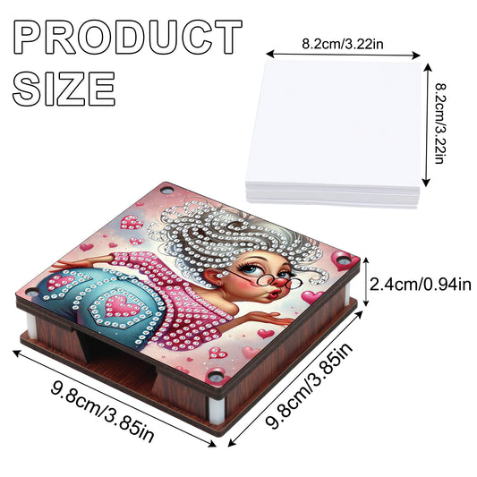 4pcs Wooden DIY Funny Old Lady Diamond Painting Kit Note Box with 480 Papers