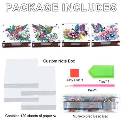 4pcs Wooden DIY Hummingbird Butterfly Diamond Painting Kit Note Box for Office