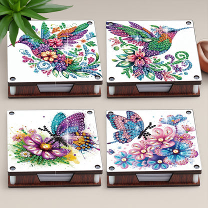 4pcs Wooden DIY Hummingbird Butterfly Diamond Painting Kit Note Box for Office