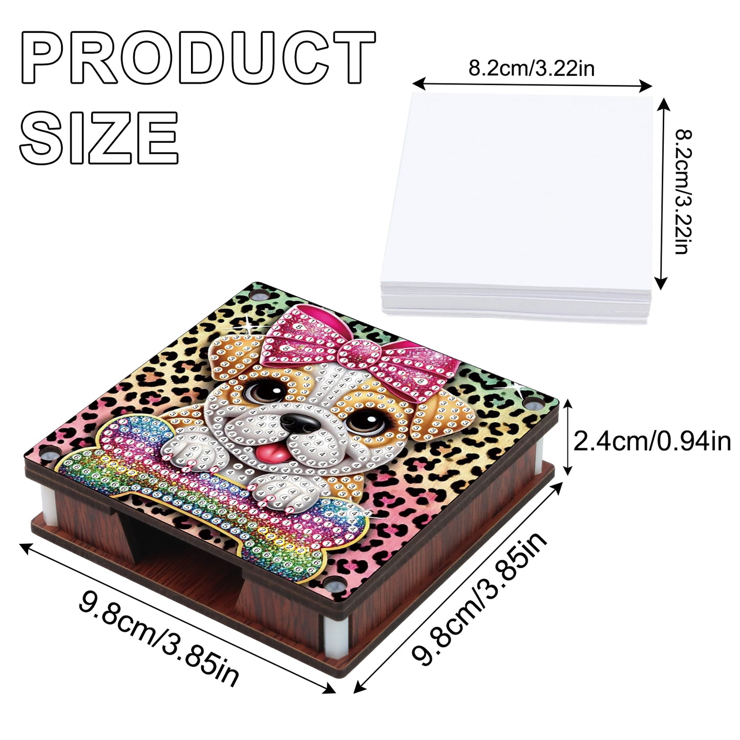 4pcs Wooden DIY Cute Dog Diamond Painting Kit Note Box with 480 Papers Gifts
