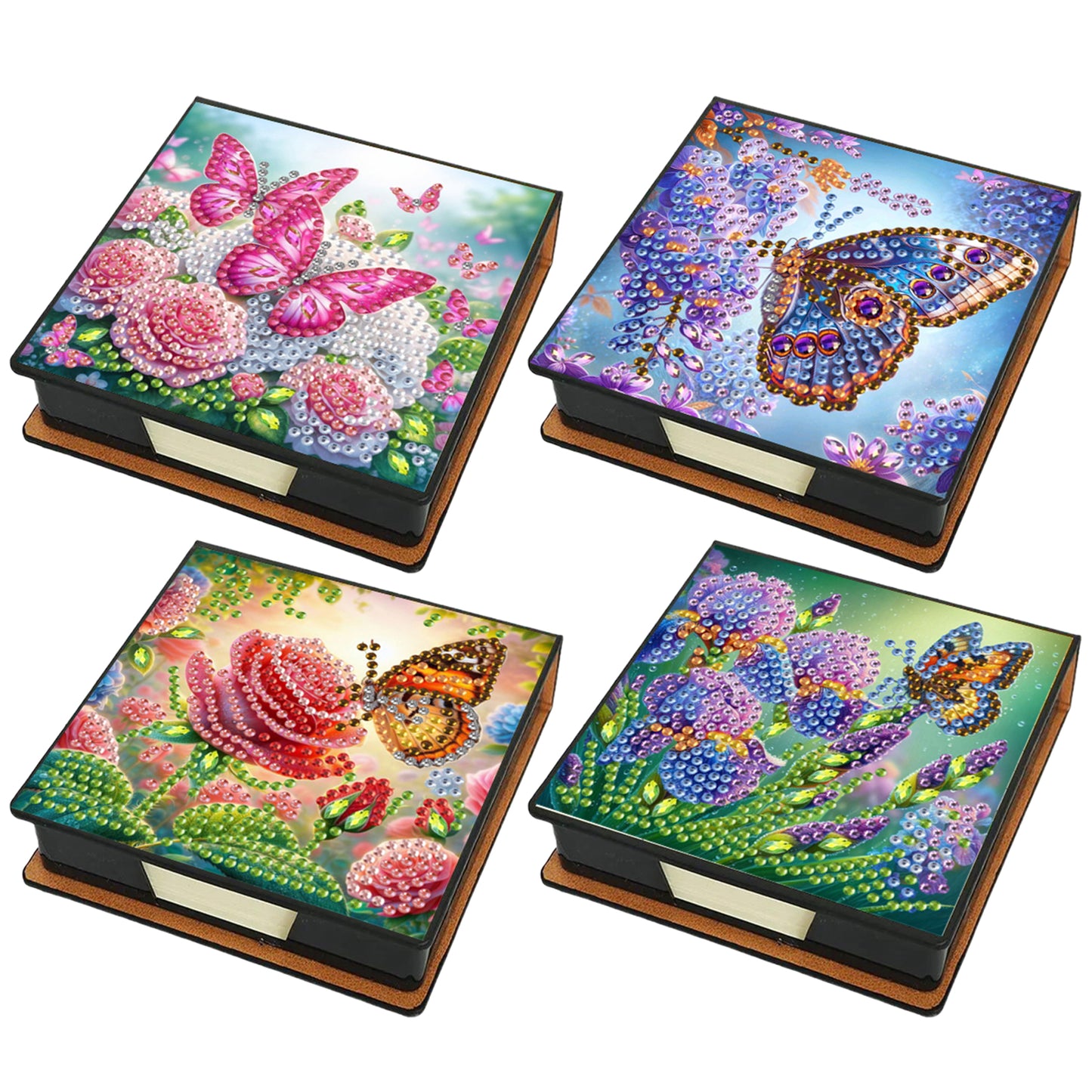4pcs Flower Butterfly 1 PU DIY Diamond Painting Kit Note Box with 640 Papers