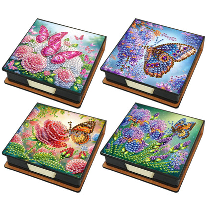4pcs Flower Butterfly 1 PU DIY Diamond Painting Kit Note Box with 640 Papers