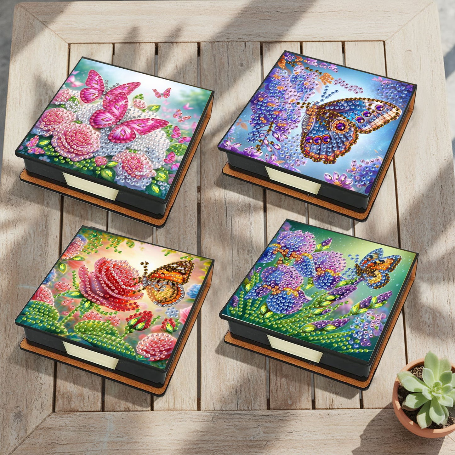 4pcs Flower Butterfly 1 PU DIY Diamond Painting Kit Note Box with 640 Papers