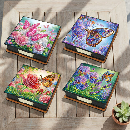 4pcs Flower Butterfly 1 PU DIY Diamond Painting Kit Note Box with 640 Papers
