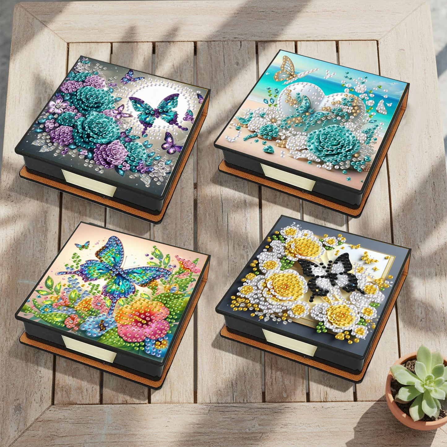 4pcs Flower Butterfly 2 PU DIY Diamond Painting Kit Note Box with 160 Papers