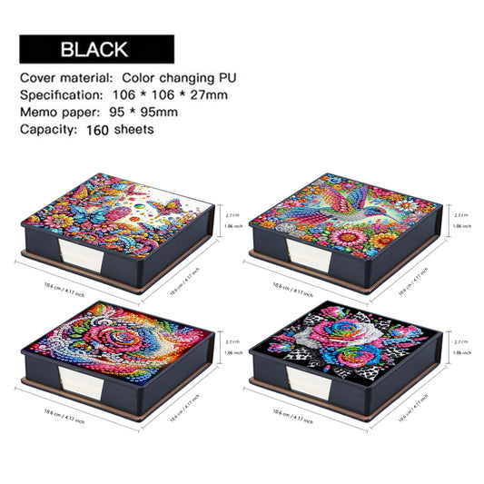 4pcs Flower Bird PU DIY Diamond Painting Kit Note Box with 160 Papers for Office