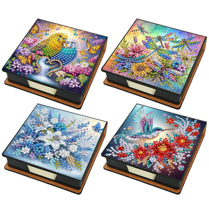 4pcs Flower Bird Dragonfly PU DIY Diamond Painting Kit Note Box with 160 Papers