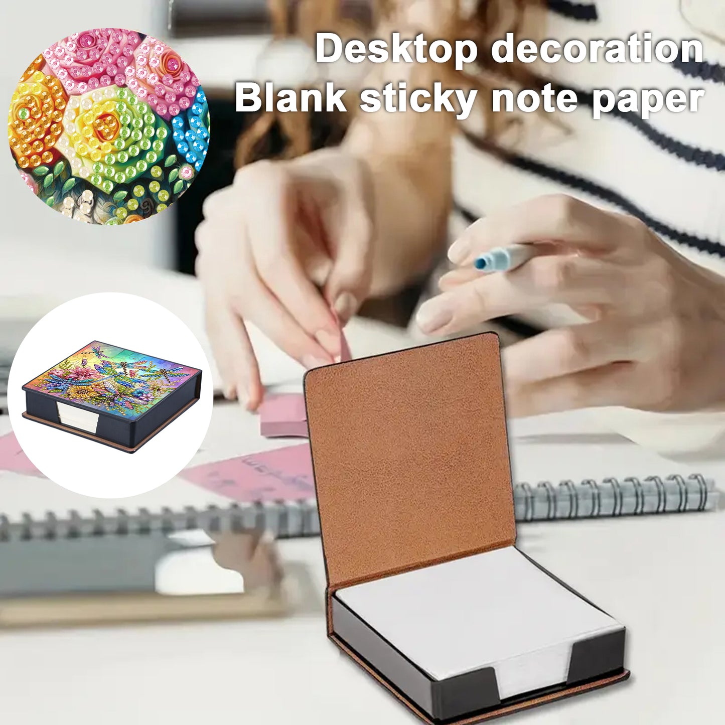 4pcs Flower Bird Dragonfly PU DIY Diamond Painting Kit Note Box with 160 Papers