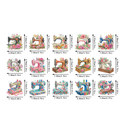 15Pcs Sewing Machine DIY Double Sided Diamond Painting Keychain Kits for Adults