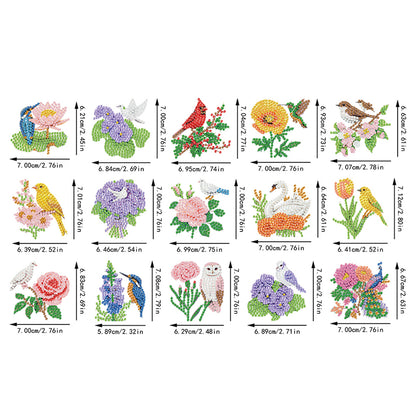 15Pcs Flowers Animals DIY Double Sided Diamond Painting Keychain Kits for Adults