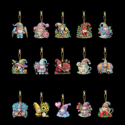 15Pcs Gnome DIY Double Sided Diamond Painting Keychain Kits for Beginners