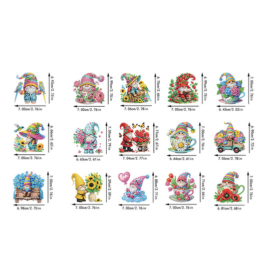 15Pcs Gnome DIY Double Sided Diamond Painting Keychain Kits for Beginners