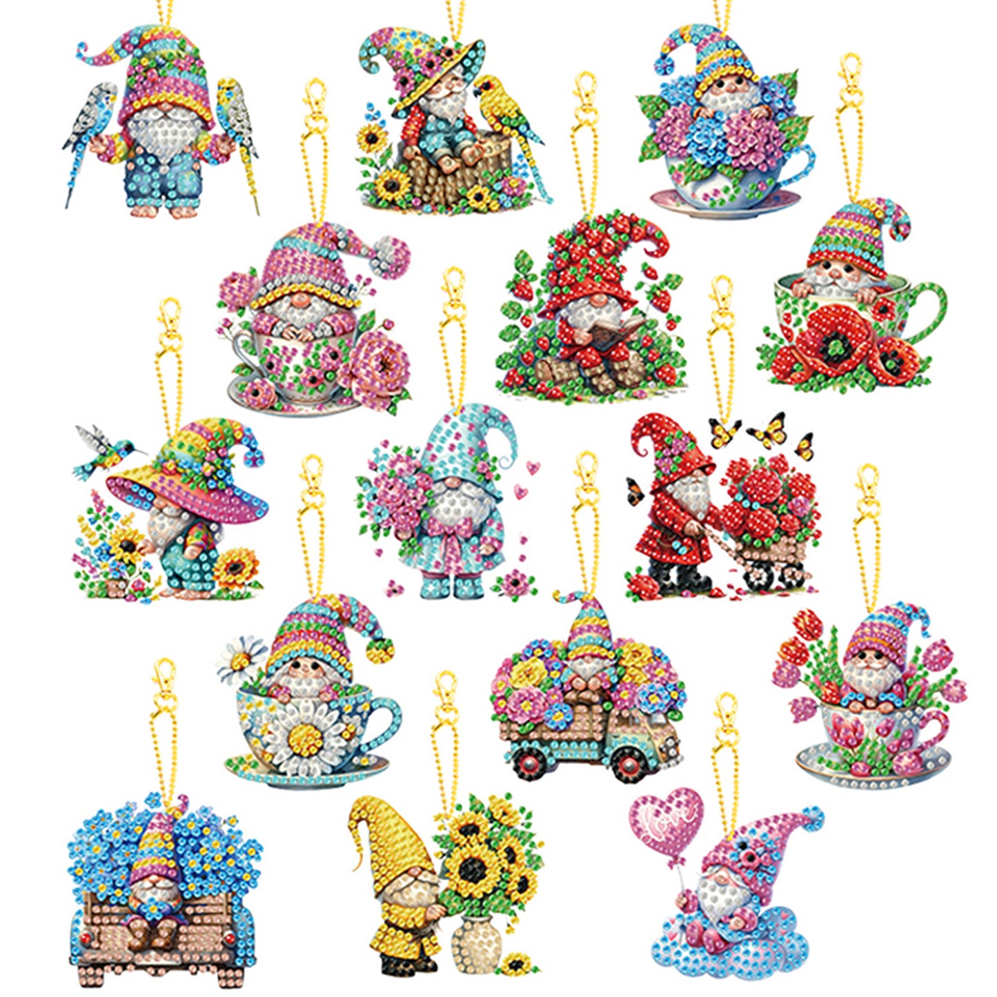 15Pcs Gnome DIY Double Sided Diamond Painting Keychain Kits for Beginners