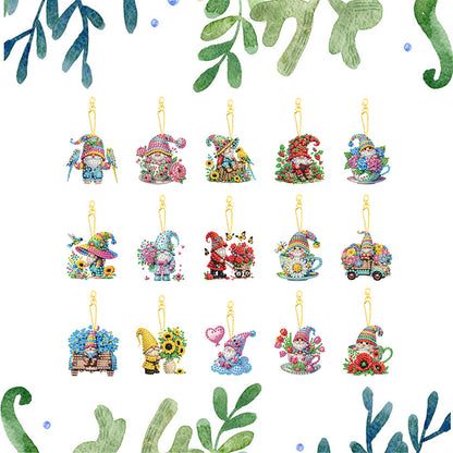 15Pcs Gnome DIY Double Sided Diamond Painting Keychain Kits for Beginners
