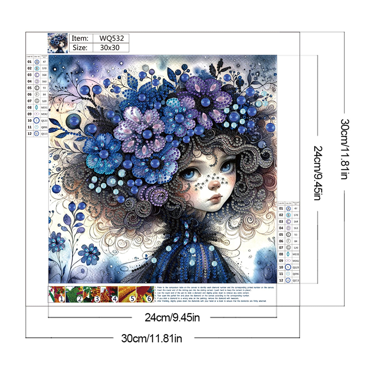Little Girl With Blue Flower - Special Shaped Drill Diamond Painting 30*30CM