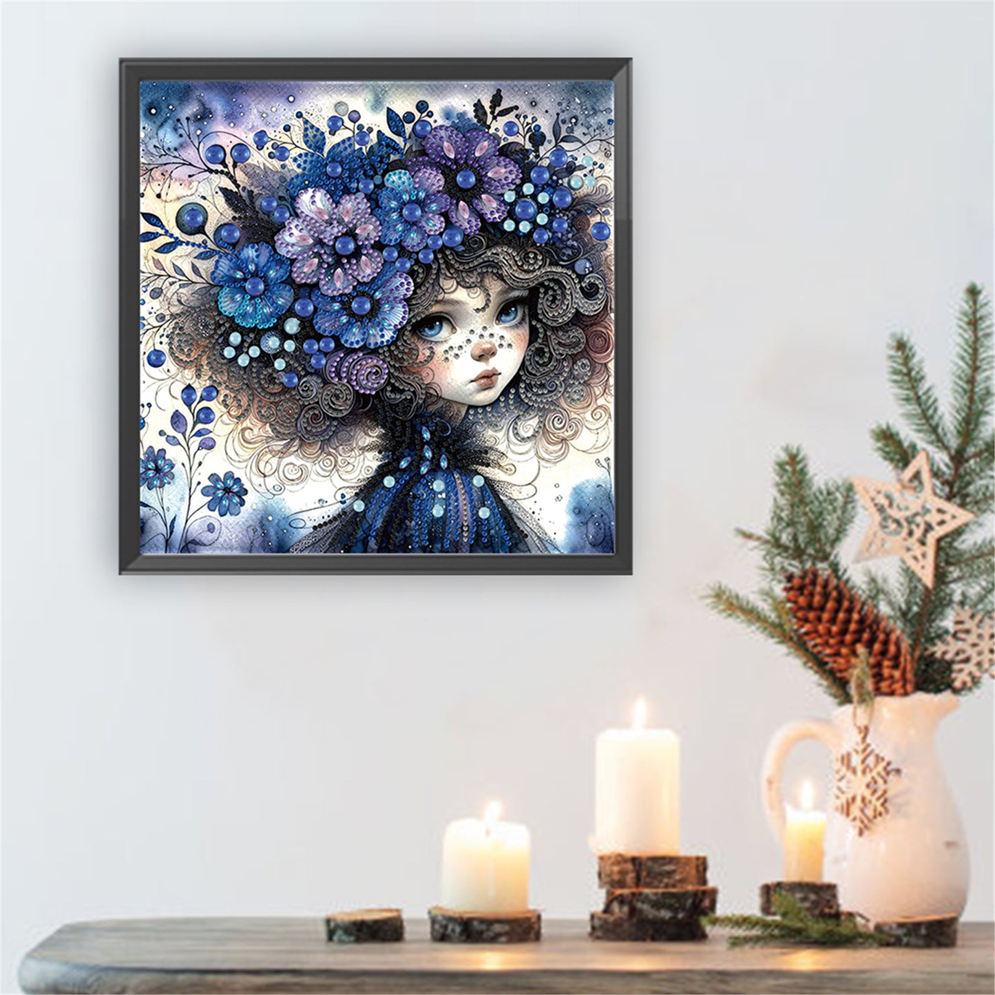 Little Girl With Blue Flower - Special Shaped Drill Diamond Painting 30*30CM