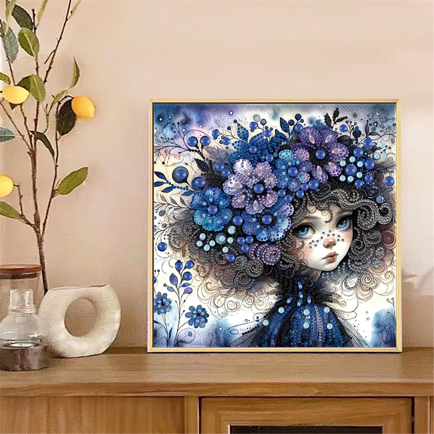 Little Girl With Blue Flower - Special Shaped Drill Diamond Painting 30*30CM