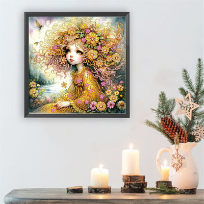Little Girl With Yellow Flower - Special Shaped Drill Diamond Painting 30*30CM