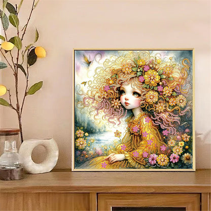Little Girl With Yellow Flower - Special Shaped Drill Diamond Painting 30*30CM