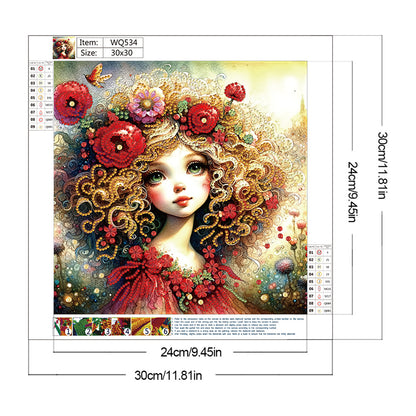 Little Girl With Red Flower - Special Shaped Drill Diamond Painting 30*30CM