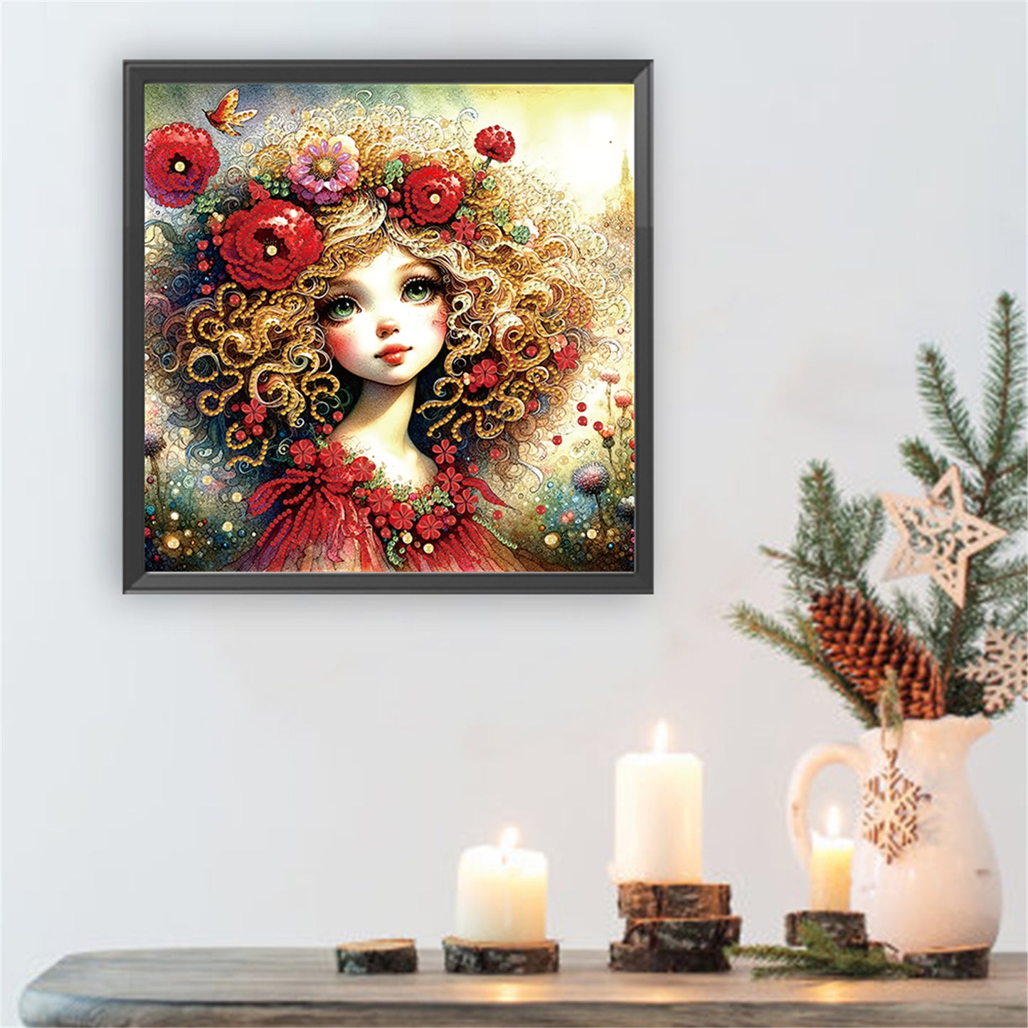 Little Girl With Red Flower - Special Shaped Drill Diamond Painting 30*30CM