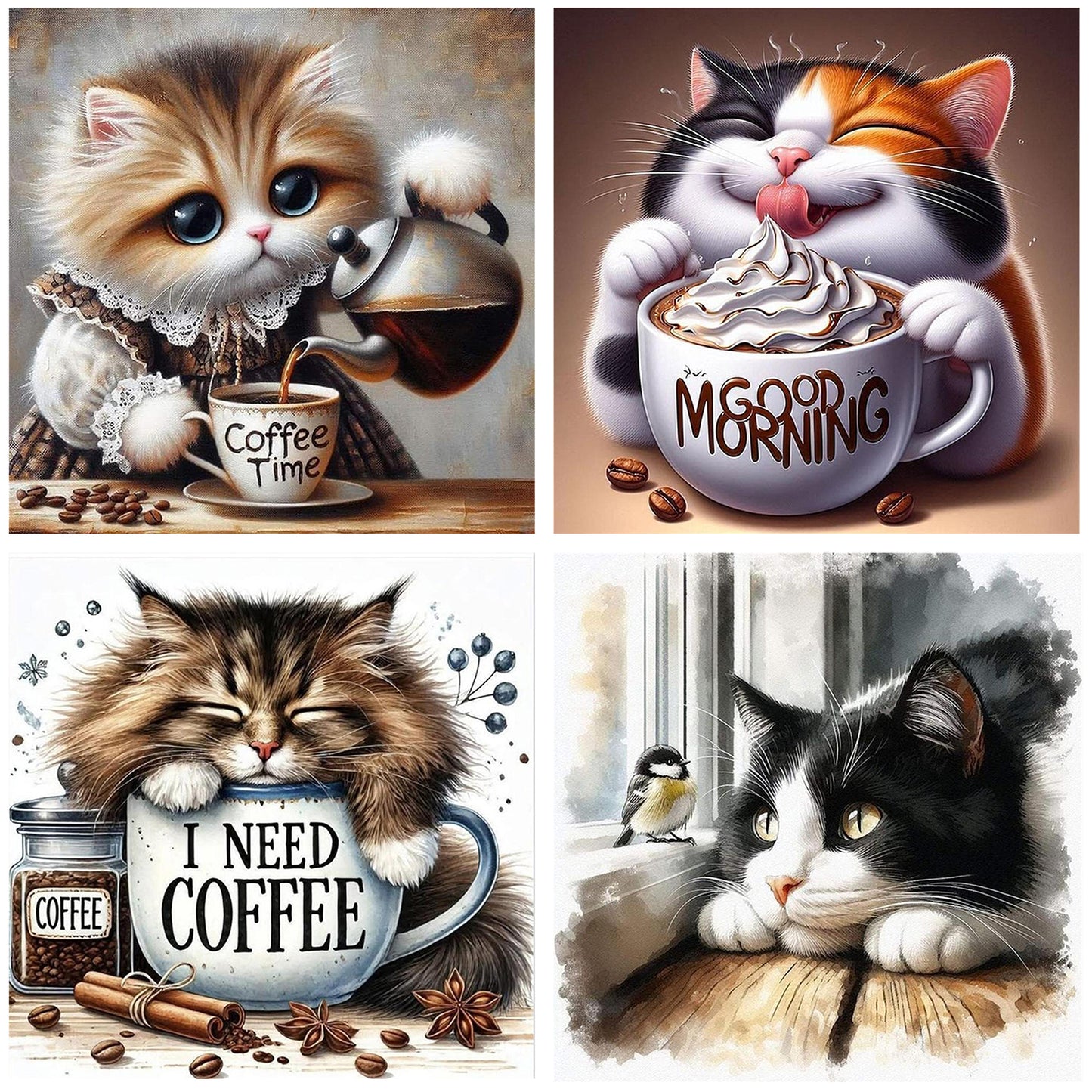 Cats And Coffee - Full Round Drill Diamond Painting 30*30CM