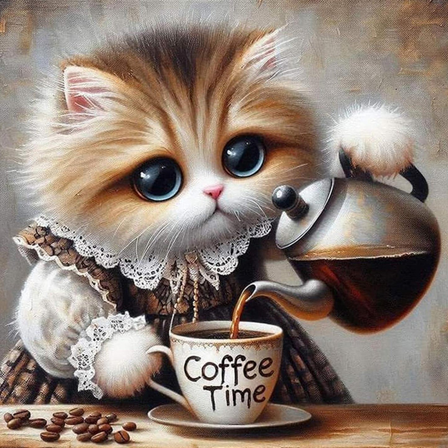 Cats And Coffee - Full Round Drill Diamond Painting 30*30CM