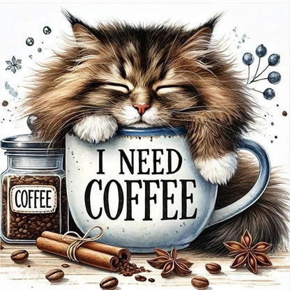 Cats And Coffee - Full Round Drill Diamond Painting 30*30CM