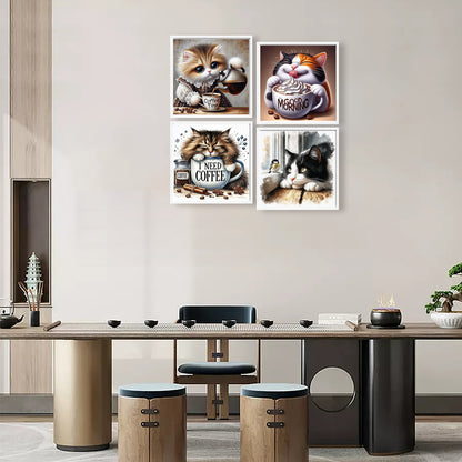 Cats And Coffee - Full Round Drill Diamond Painting 30*30CM