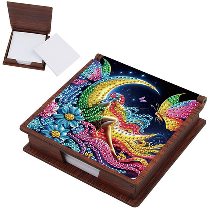Wooden DIY Moon Fairy Diamond Painting Kit Note Box with 160 Papers for Office