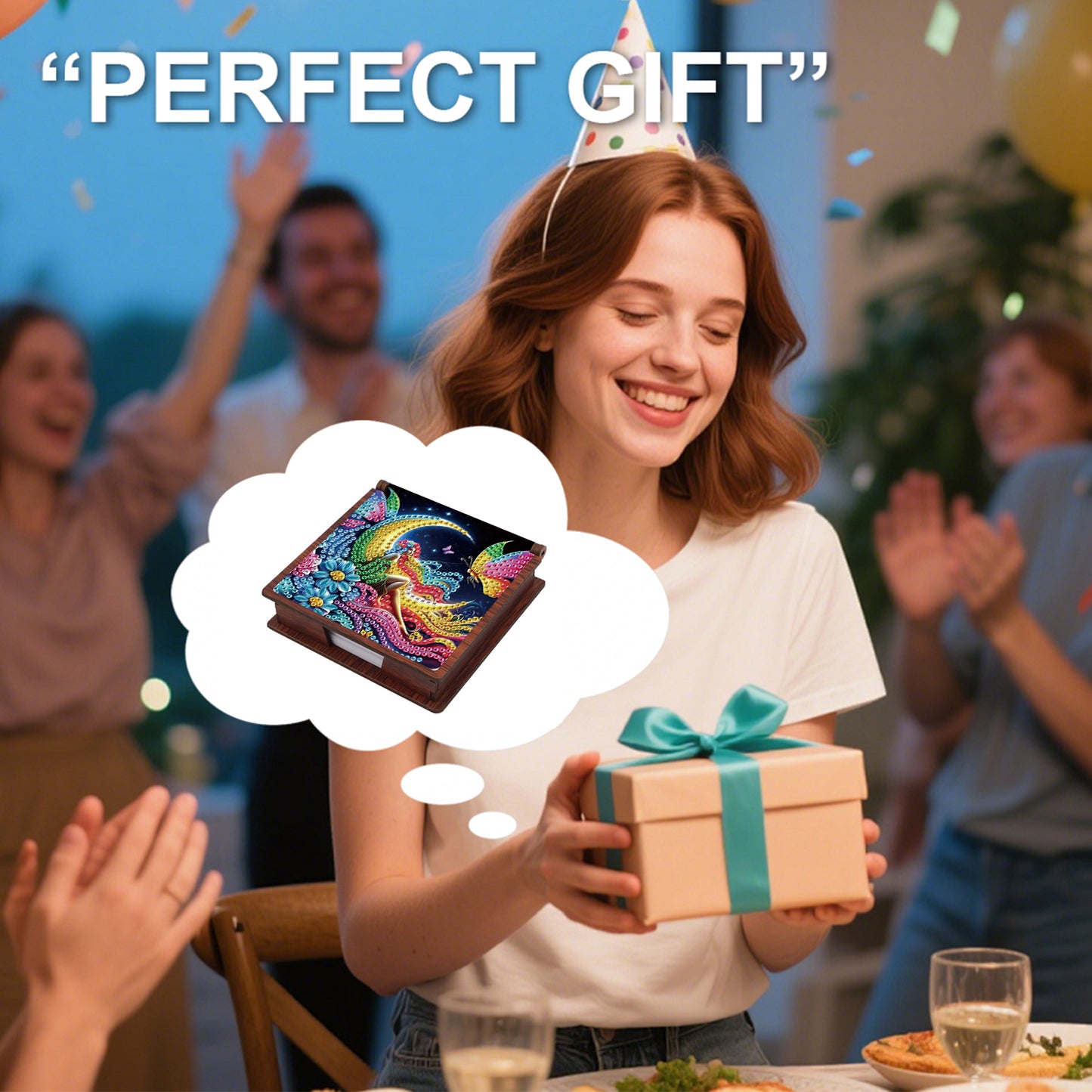 Wooden DIY Moon Fairy Diamond Painting Kit Note Box with 160 Papers for Office