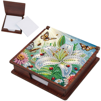 Wooden DIY Lily Butterfly Diamond Painting Kit Note Box with 160 Papers Gifts