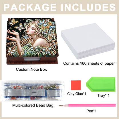 Wooden DIY Fairy Beauty 1 Diamond Painting Kit Note Box with 160 Papers Gifts