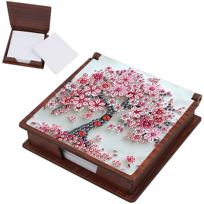 Wooden DIY Cherry Blossom Tree Diamond Painting Kit Note Box with 160 Papers