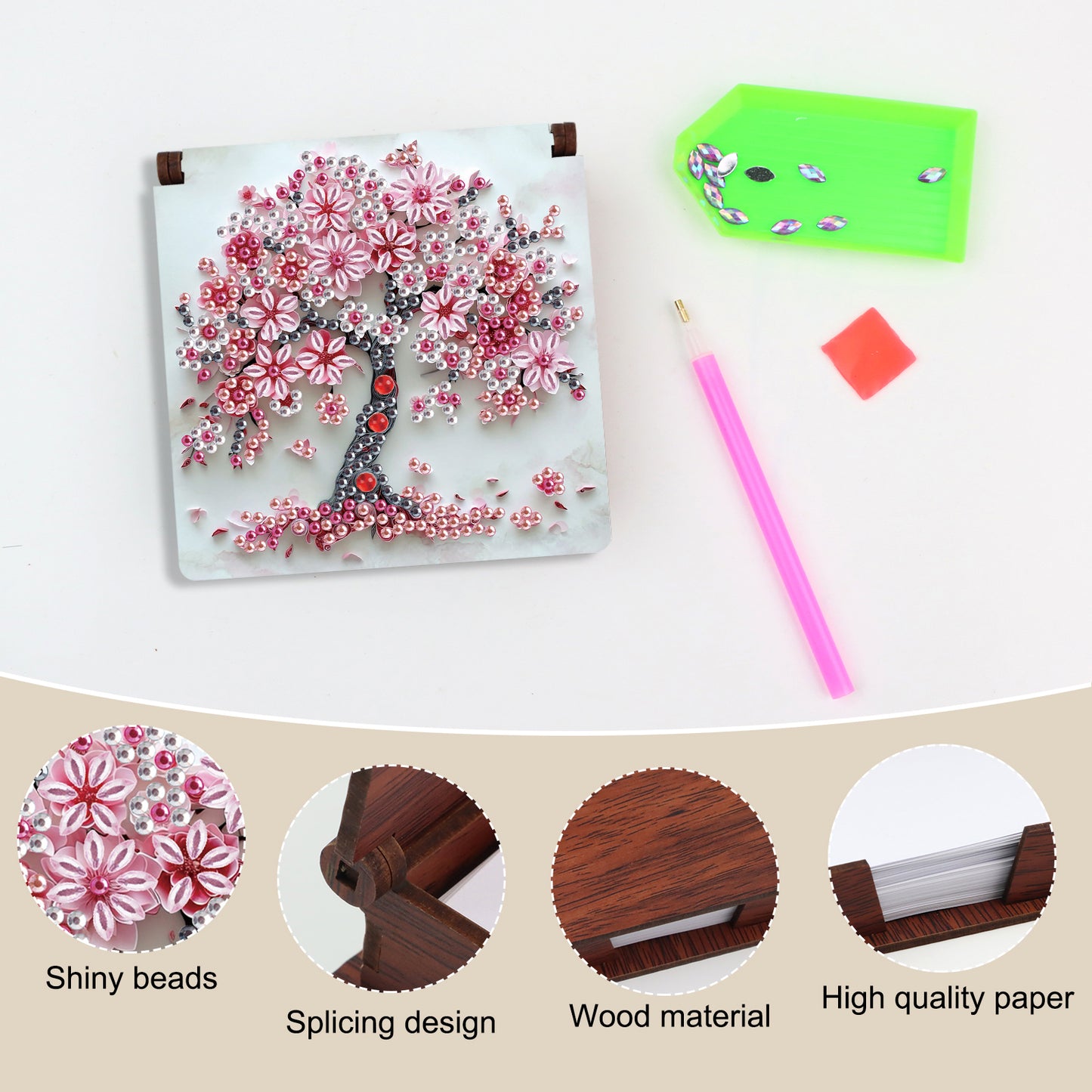 Wooden DIY Cherry Blossom Tree Diamond Painting Kit Note Box with 160 Papers