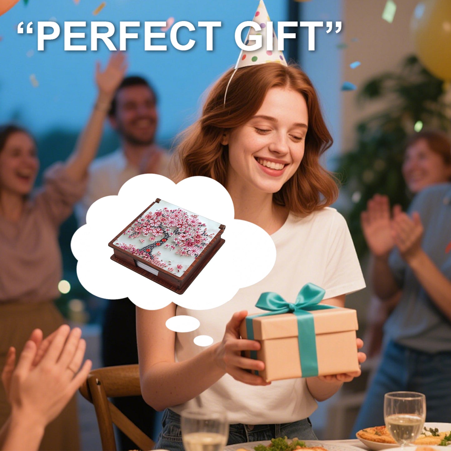 Wooden DIY Cherry Blossom Tree Diamond Painting Kit Note Box with 160 Papers