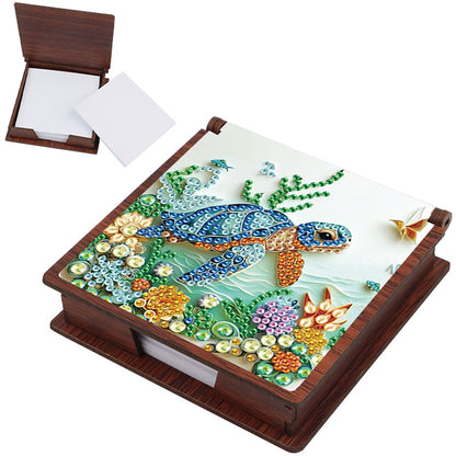 Wooden DIY Sea Turtle Diamond Painting Kit Note Box with 160 Papers for Office