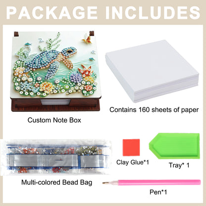 Wooden DIY Sea Turtle Diamond Painting Kit Note Box with 160 Papers for Office