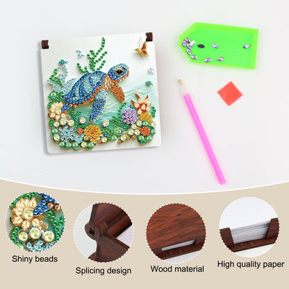 Wooden DIY Sea Turtle Diamond Painting Kit Note Box with 160 Papers for Office