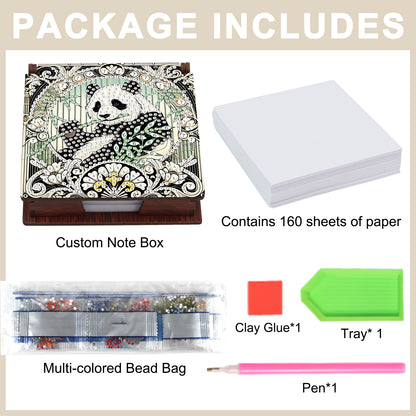 Wooden DIY Panda Diamond Painting Kit Note Box with 160 Papers for Office Desk