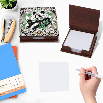 Wooden DIY Panda Diamond Painting Kit Note Box with 160 Papers for Office Desk