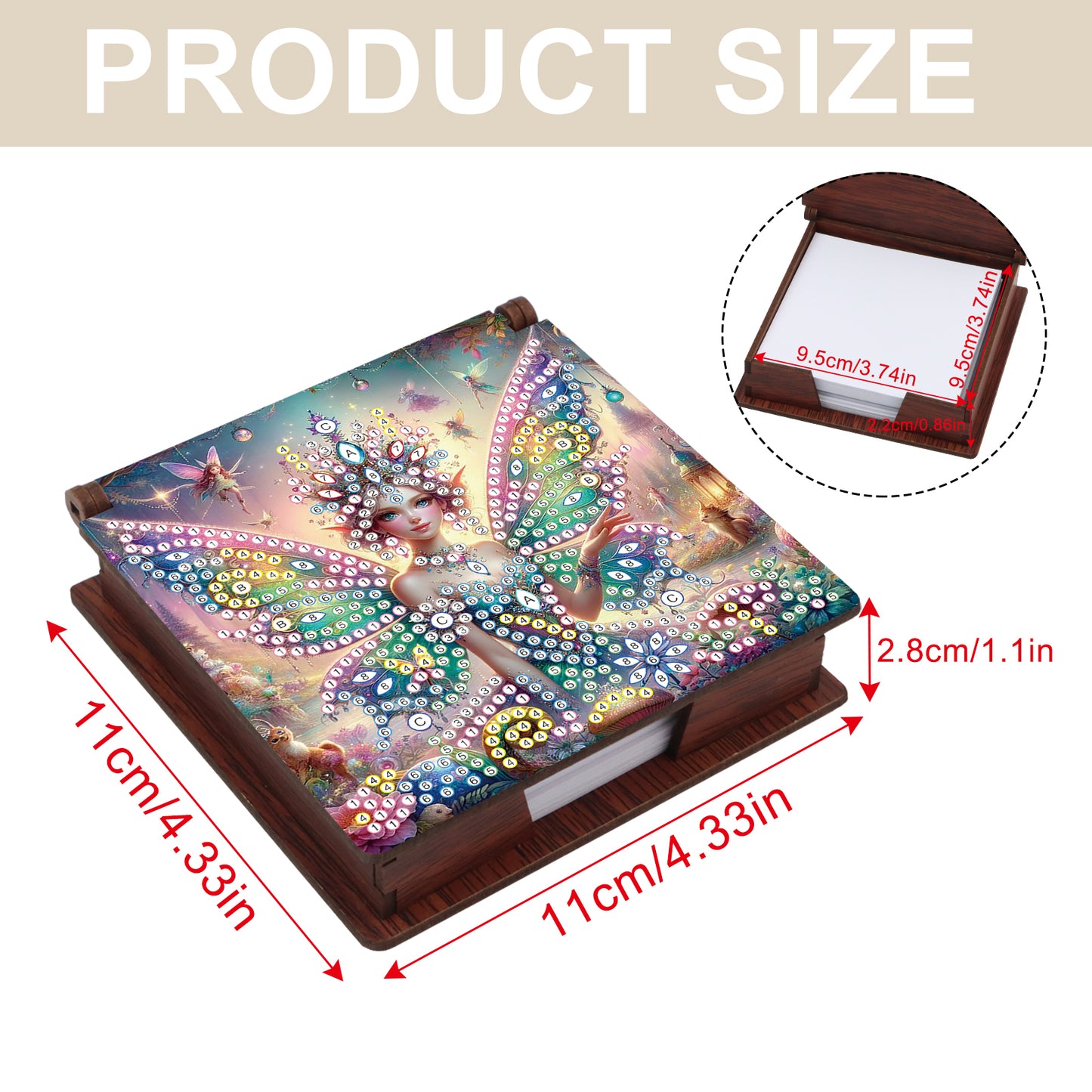 Wooden DIY Fairy Beauty 2 Diamond Painting Kit Note Box with 160 Papers Gifts
