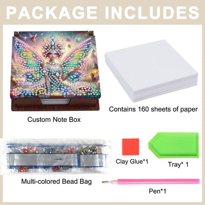 Wooden DIY Fairy Beauty 2 Diamond Painting Kit Note Box with 160 Papers Gifts
