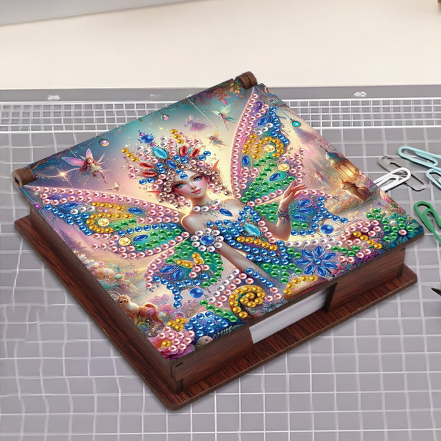 Wooden DIY Fairy Beauty 2 Diamond Painting Kit Note Box with 160 Papers Gifts