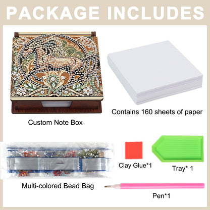 Wooden DIY Horse Diamond Painting Kit Note Box with 160 Papers for Office Desk