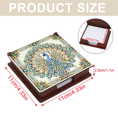 Wooden DIY Peacock Diamond Painting Kit Note Box with 160 Papers for Office Desk