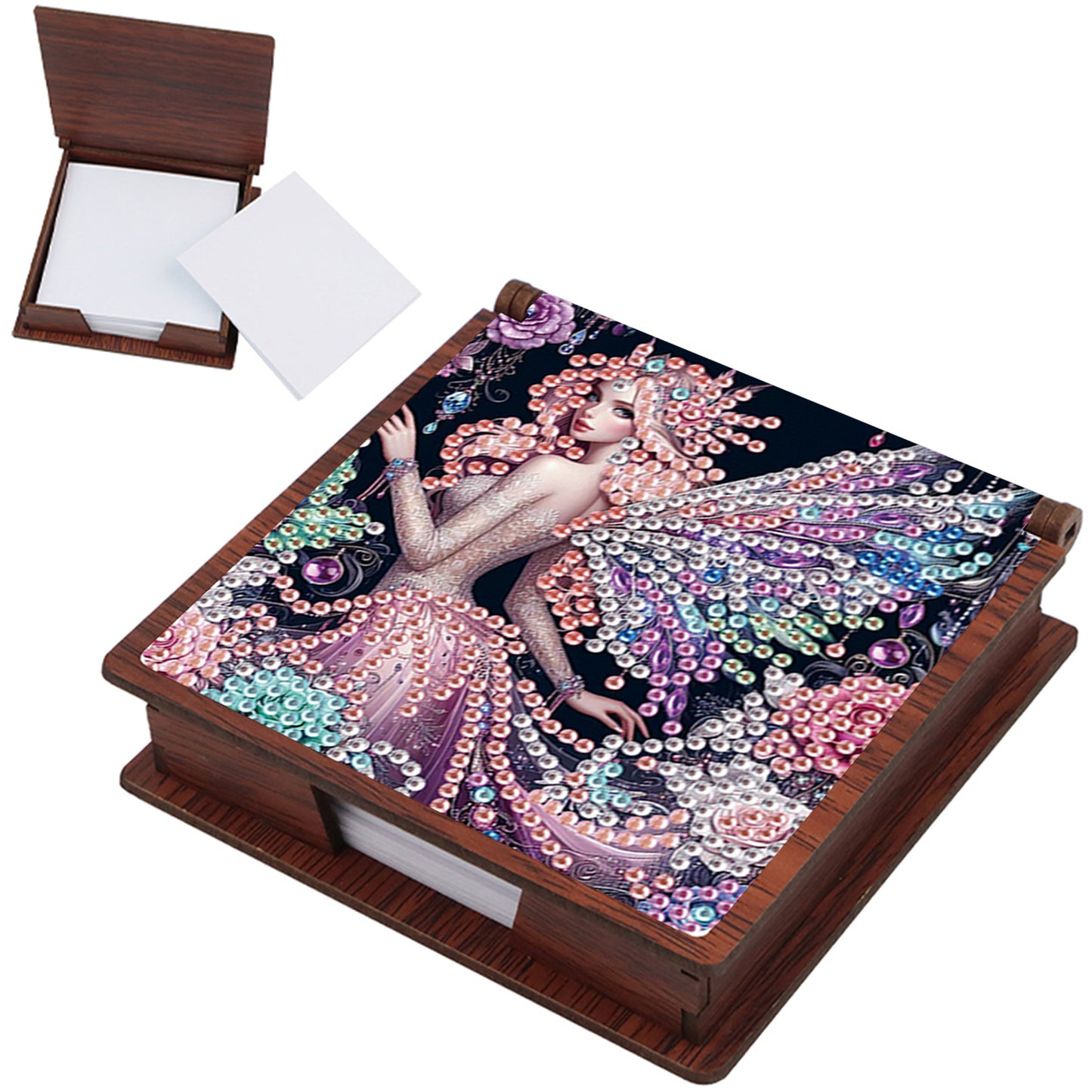 Wooden DIY Fairy Beauty Diamond Painting Kit Note Box with 160 Papers for Office